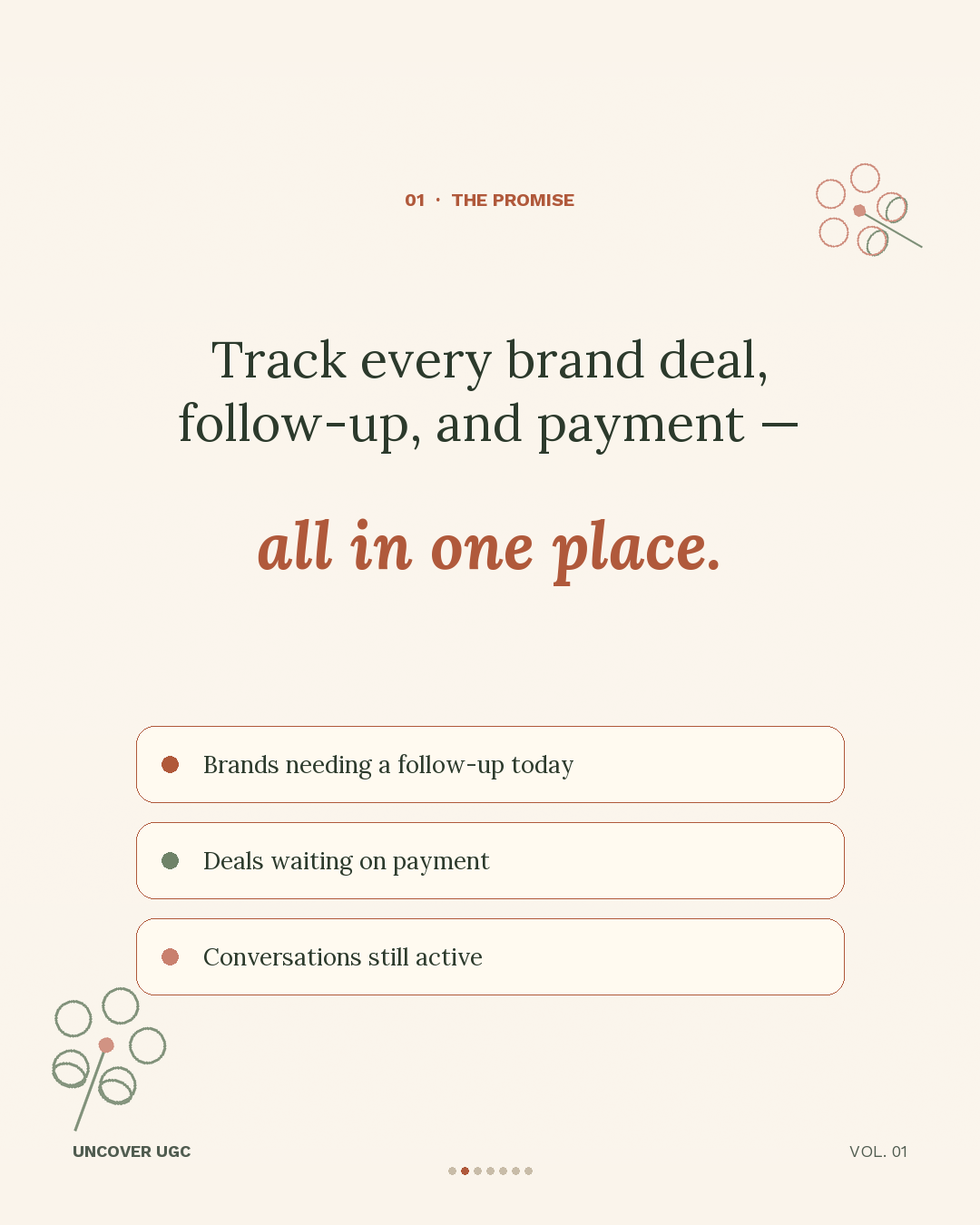 Every brand deal, follow-up, and payment in one place.